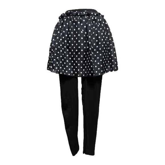 Short black and white polka dotted skirt with attached black leggings - Picture 1 of 3